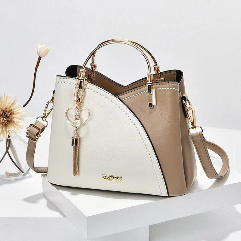Color-blocked large-capacity shoulder bag with high-quality crossbody design