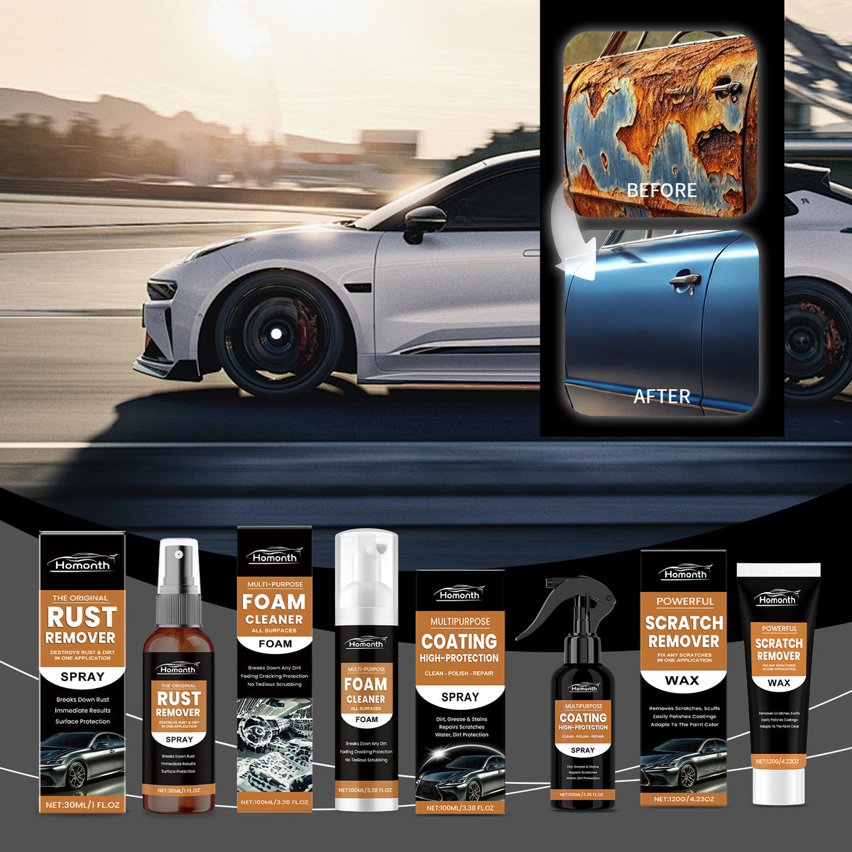 Homonth Automobile Protective Coating Spray, Multi-Functional Car Cleaning, Rust Removal, Scratch Repair, Universal Care