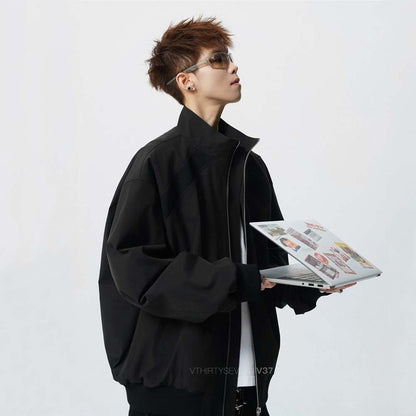 Style Splicing Long Sleeve Three-Proof Zipper Stand Collar Slim Fit Jacket