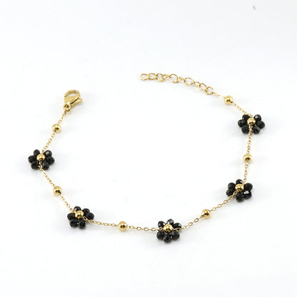 Versatile Fresh Floral Stainless Steel Bracelet for Women, Unique Titanium Steel Necklace Jewelry