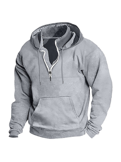Simple Half-Zip Hoodie Casual Sport Solid Color Hooded Sweatshirt