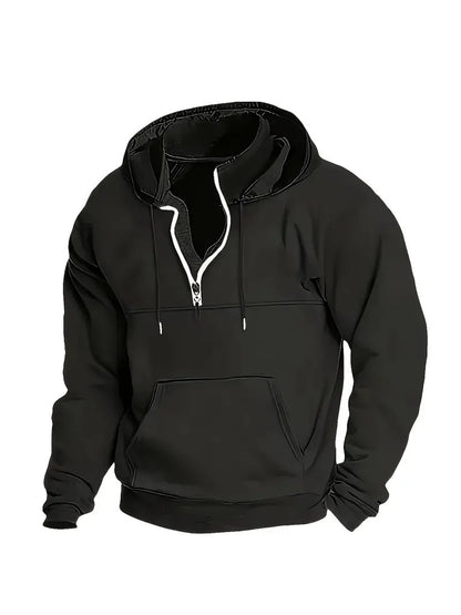Simple Half-Zip Hoodie Casual Sport Solid Color Hooded Sweatshirt