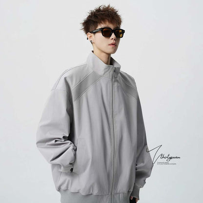 Style Splicing Long Sleeve Three-Proof Zipper Stand Collar Slim Fit Jacket