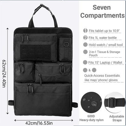 Tactical Car Seat Organizer - Universal Rear Seat Hanging Storage Bag, Multi-Purpose Travel Gear Organizer for SUV/Jeep/Van