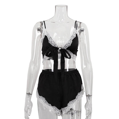 Splicing Sexy Mini Set Sleeveless Shorts Two-Piece Set