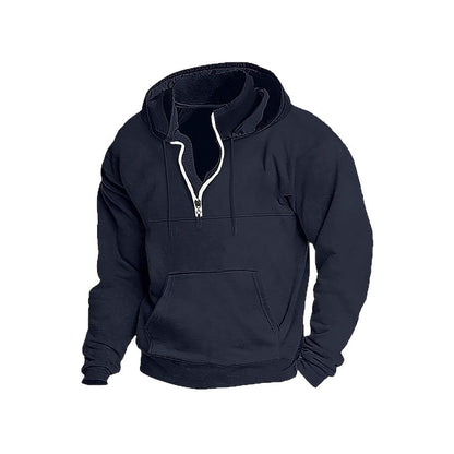 Simple Half-Zip Hoodie Casual Sport Solid Color Hooded Sweatshirt