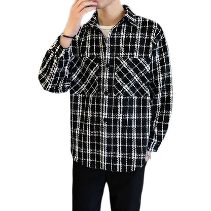 Men's Casual Plaid Long Sleeve Shirt Jacket Loose Fit
