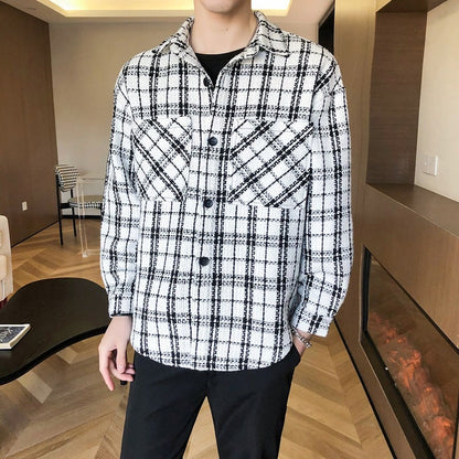 Men's Casual Plaid Long Sleeve Shirt Jacket Loose Fit
